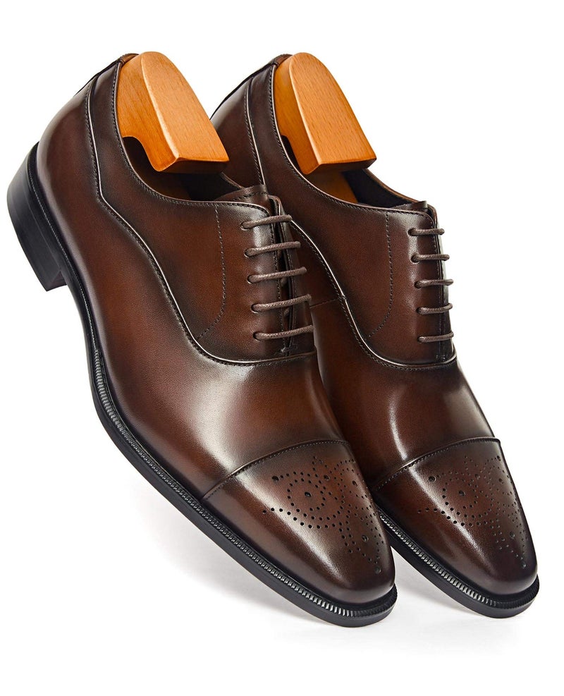 FRASOICUS Latest Model Men Dress Shoes Formal Oxford Office Genuine Leather Shoes Dark Brown - Image 2